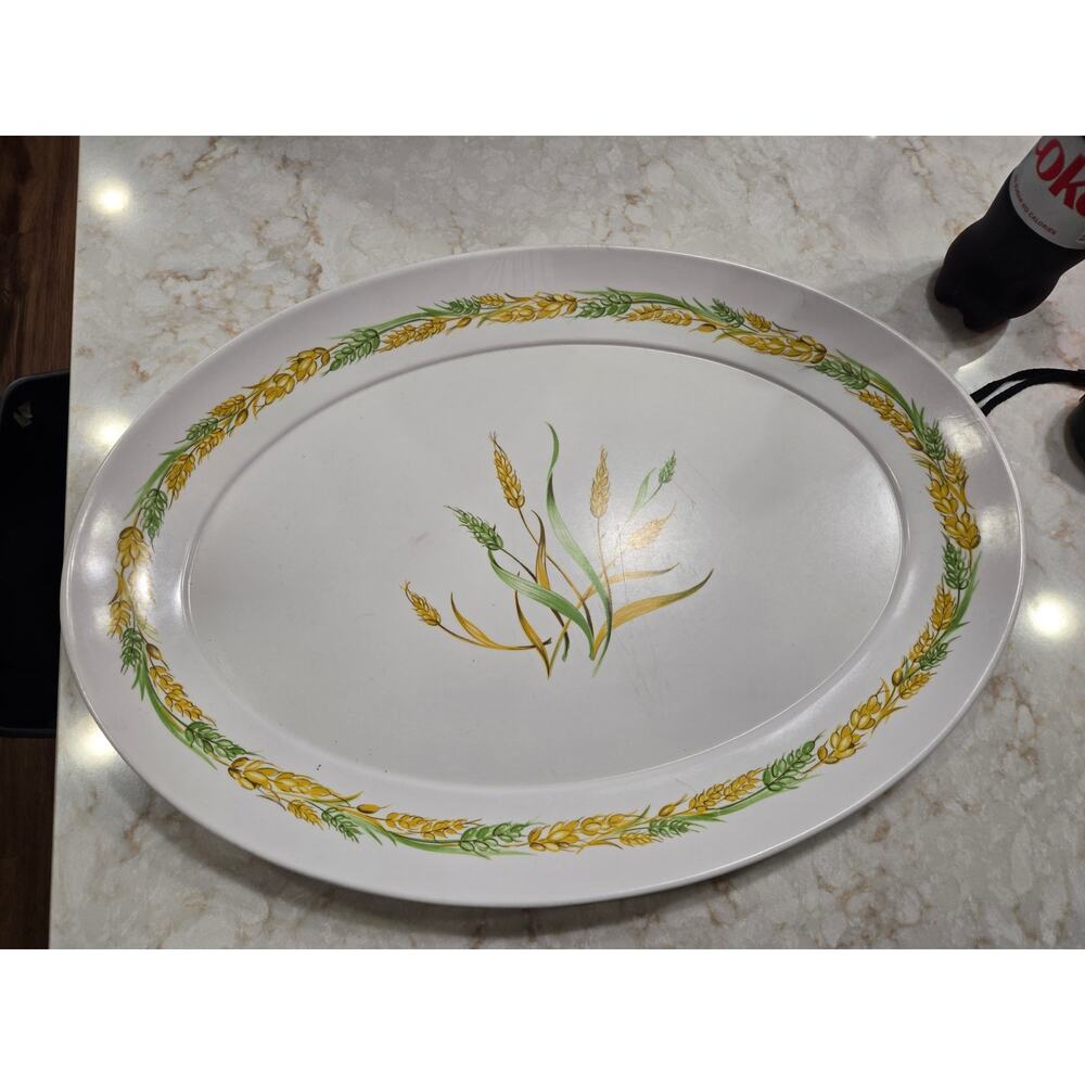 Vintage Brookpark Melamine Serving Platter 21" x 15" Wheat Sheaves Pattern  MCM